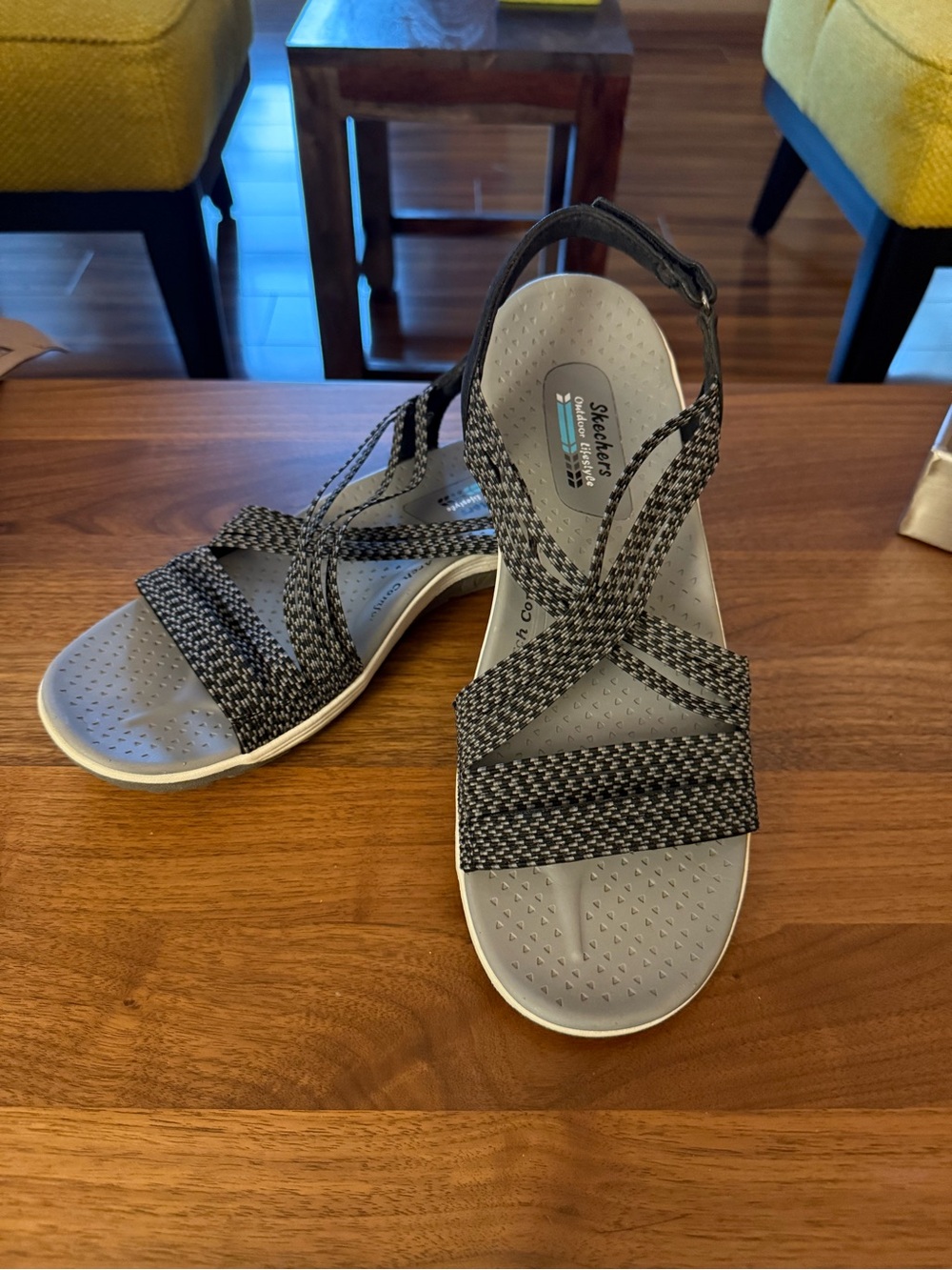 Skechers Black and Gray Strappy Slingback Sandals